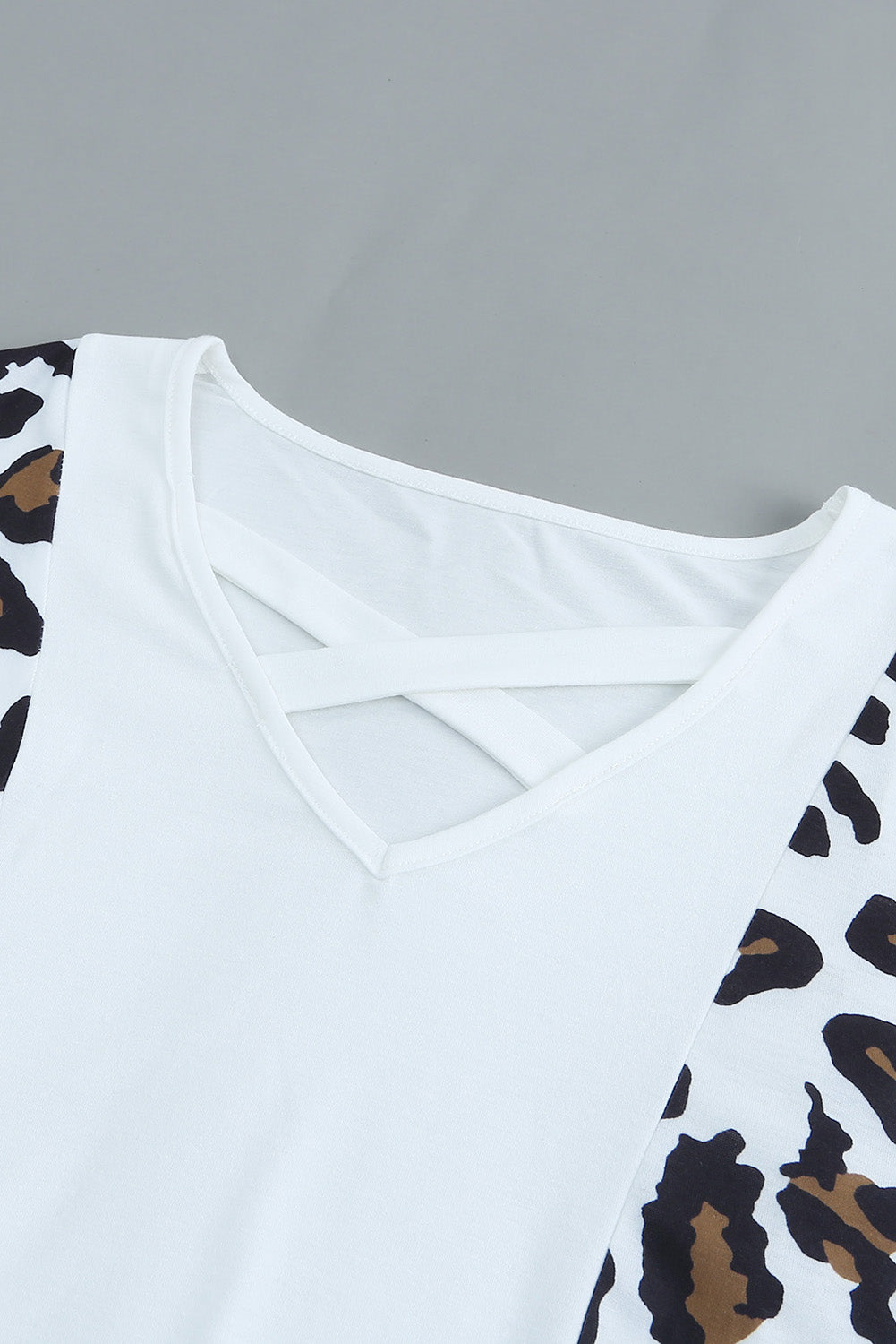 Leopard Splicing Criss Cross V Neck Blouse