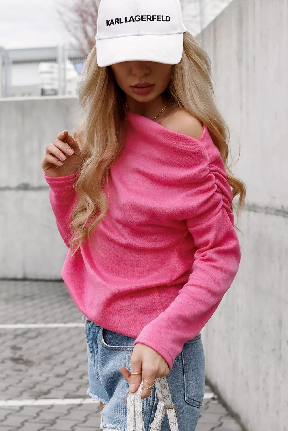 Rose Solid Color Cold Shoulder Long Sleeve Top