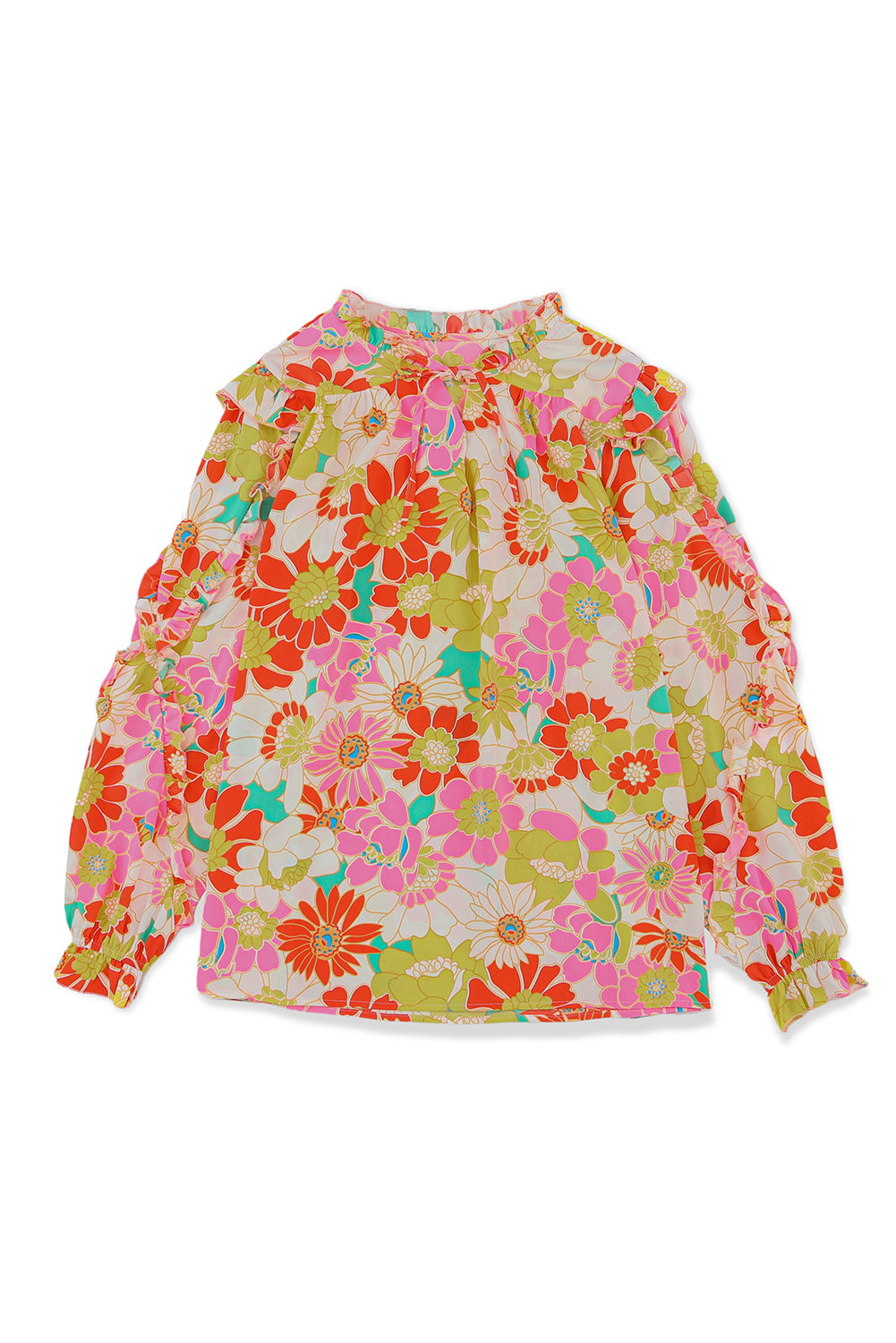 Orange Shirred Neck Summer Floral Dress