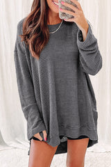 Gray Waffle Knit High Slits Oversized Top