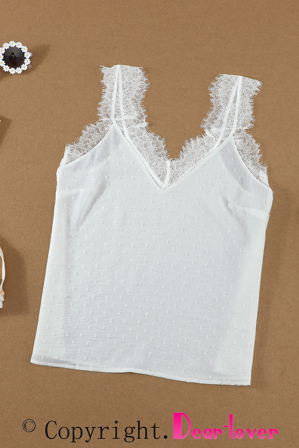 White Eyelash V Neck Cami Tank Top