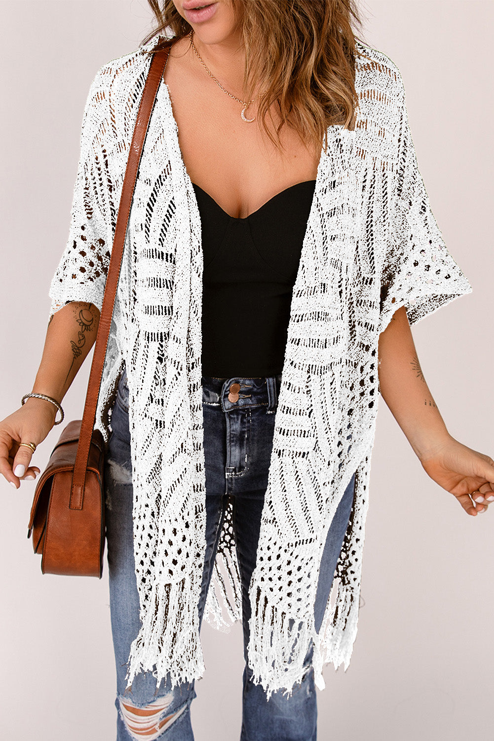 Black Loose Knitwear Kimono with Slits