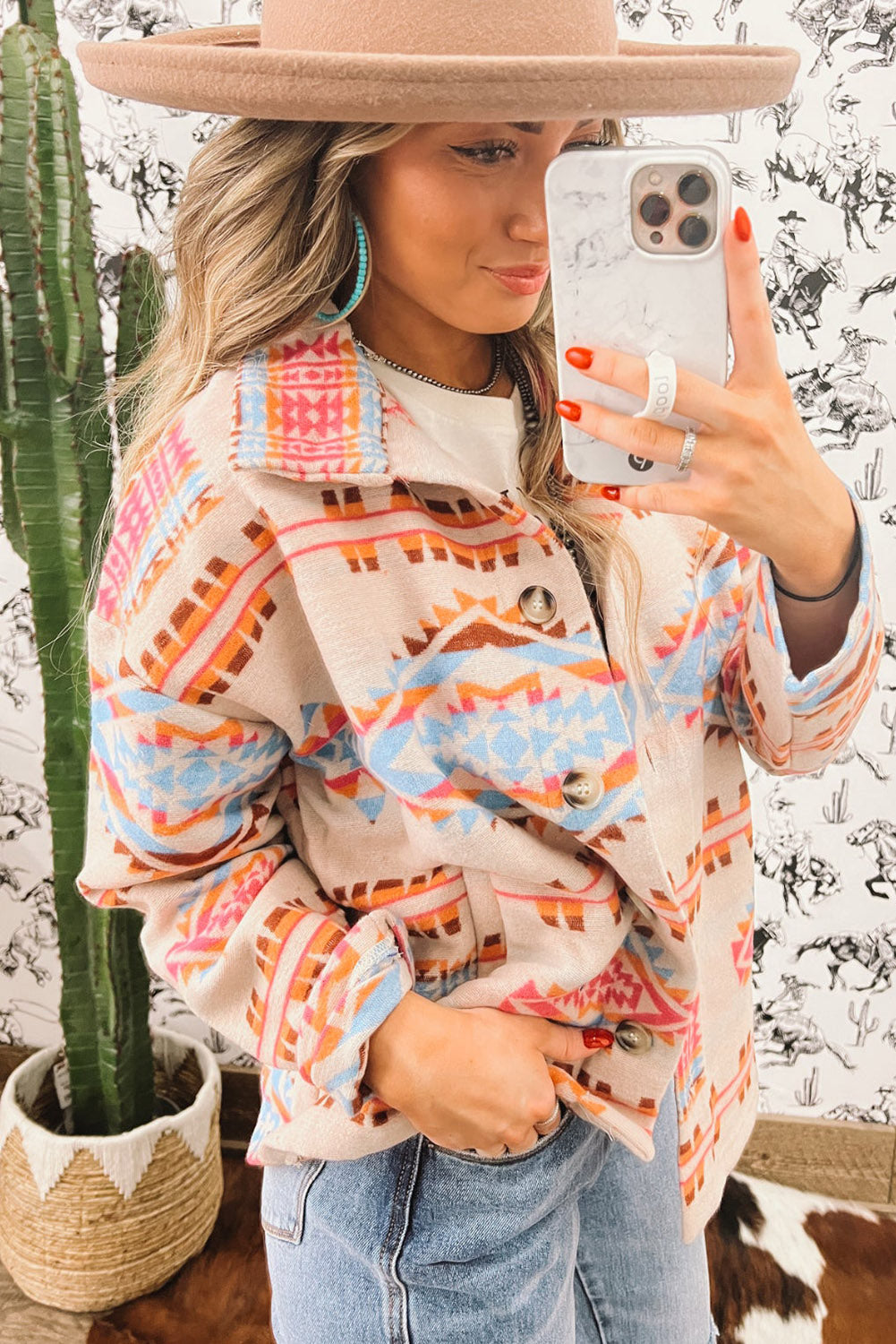 Multicolor Western Aztec Print Button-Up Jacket