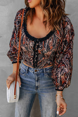 Frilled Paisley Floral Print Crop Top