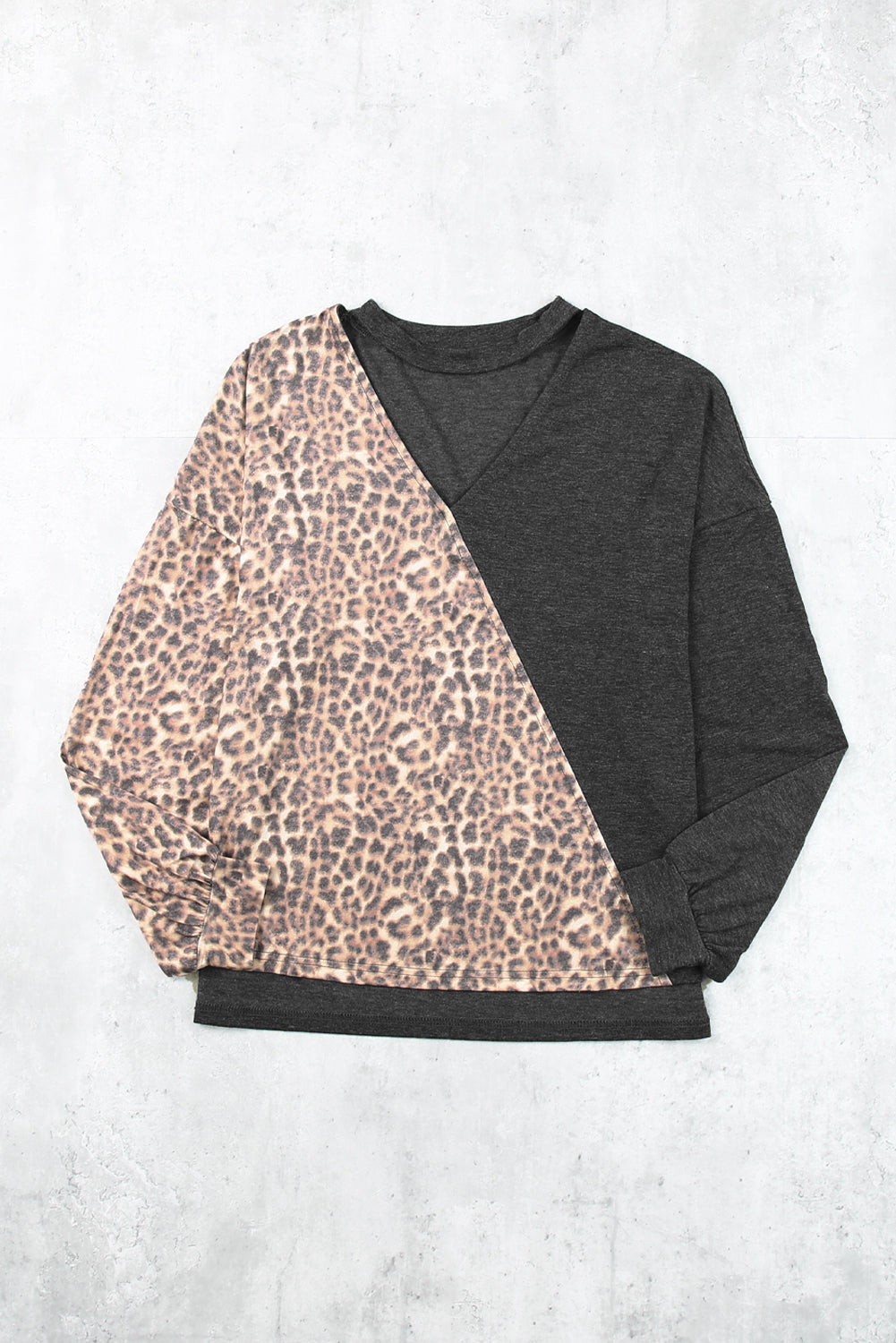 Half Leopard Keyhole Long Sleeve Top