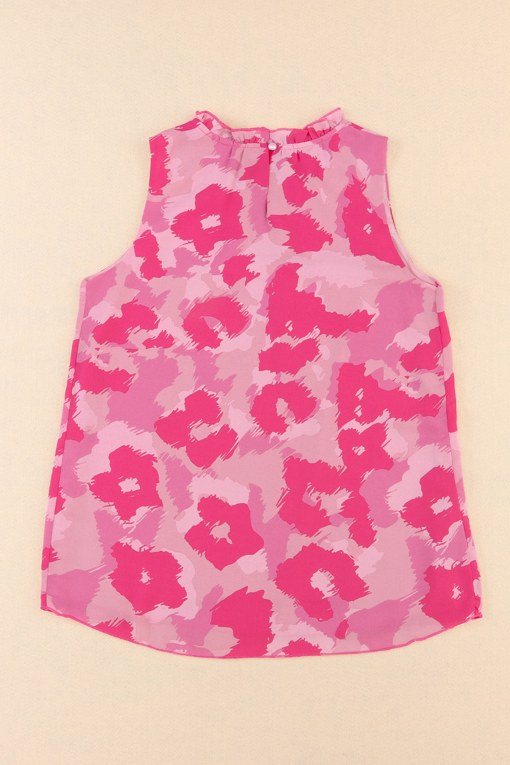 Pink Leopard Frilled Collar Printed Tank Top