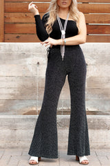 Black Metallic Shining Flared Pants