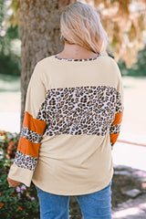 Leopard Color Block Patchwork Plus Size Top
