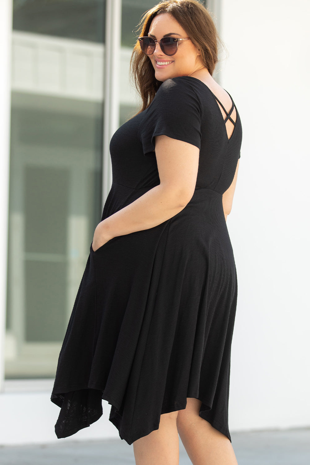 Black Plus Size Ruched Sweetheart Fit and Flare Midi Dress