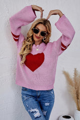 Pink Heart Graphic Wide Sleeves Sweater