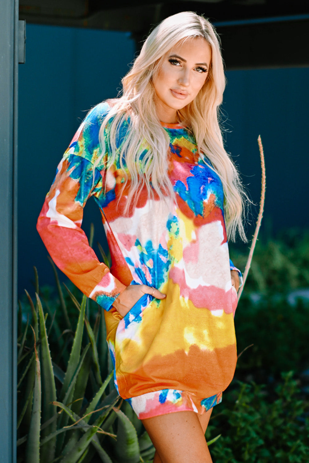 Multicolor Tie Dye Pocketed T Shirt Mini Dress