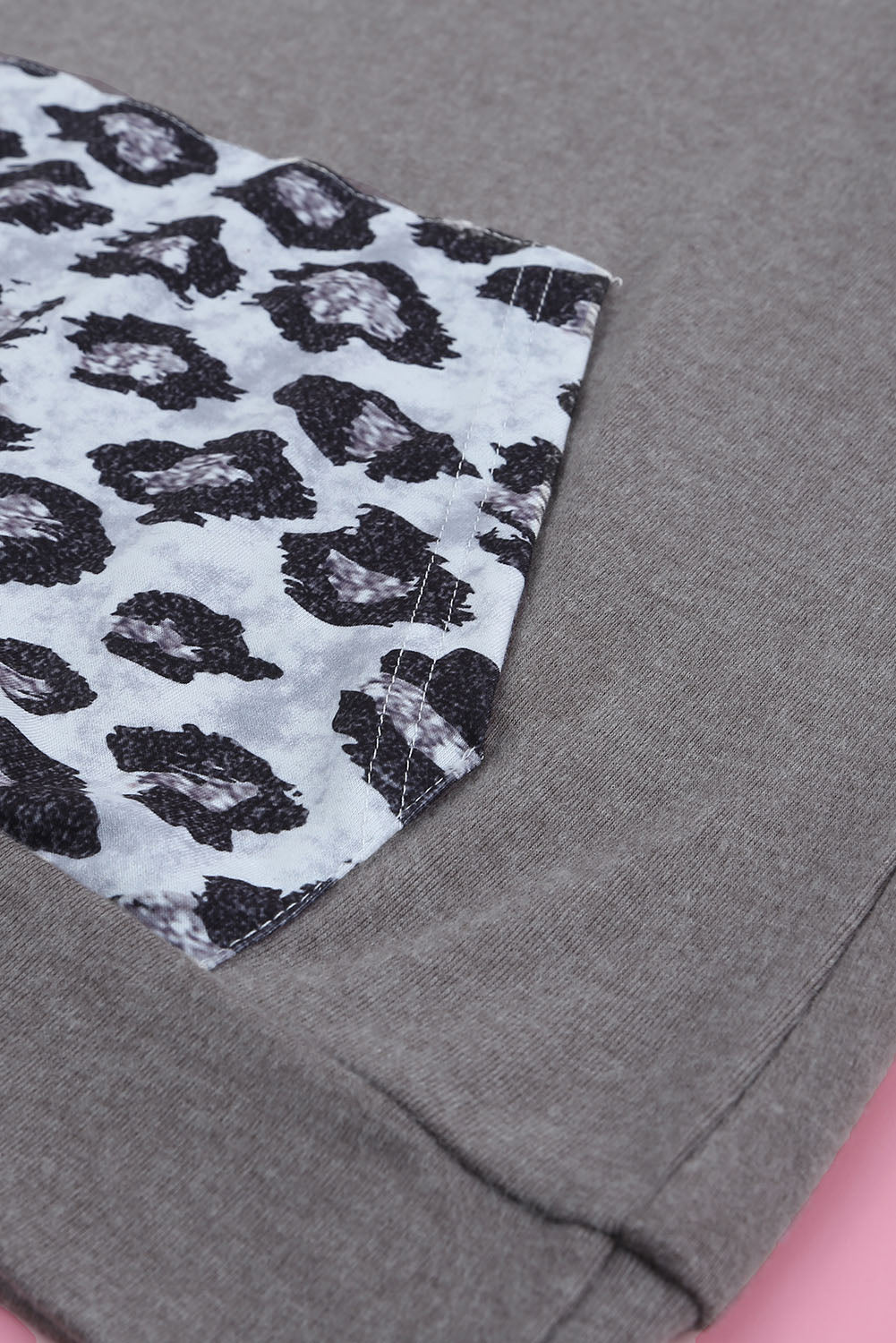 Leopard Patchwork Hooded Sweatshirt with Kangaroo Pocket