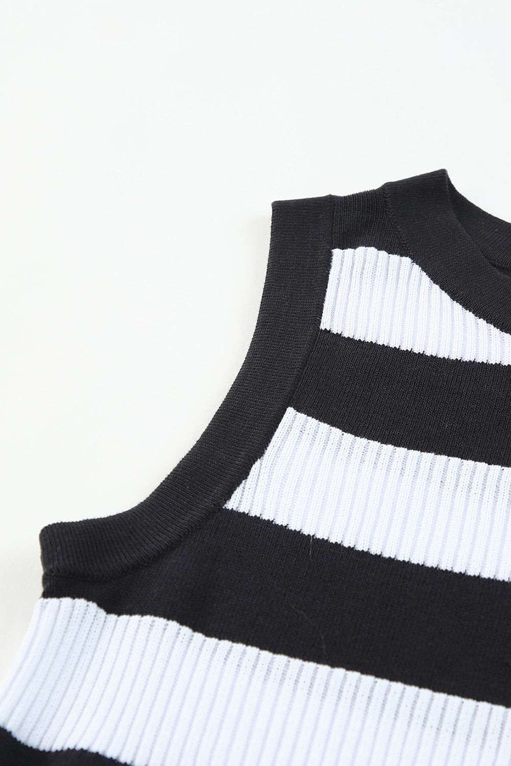 White Striped Print Knitted Tank Top