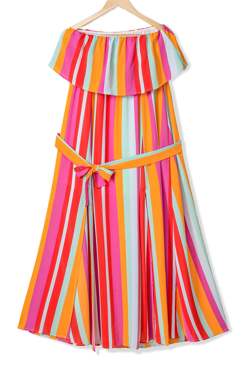 Stripe Overlay Strapless Maxi Dress with Slits