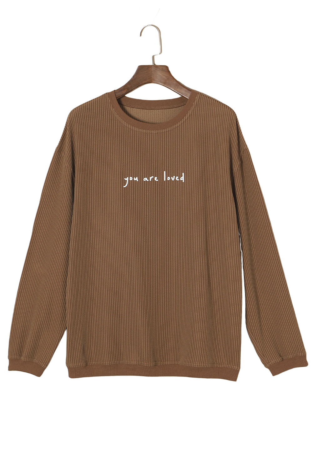 Khaki You Are Loved Print Corduroy Sweatshirt