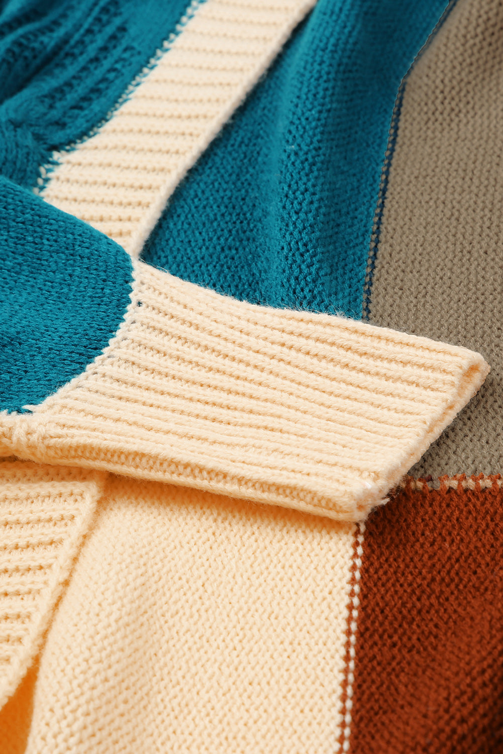 Brown Color Block Loose Open Front Knitted Cardigan