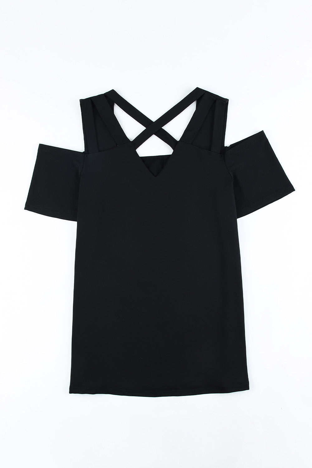 Black Criss-Cross Cut Out Short Sleeve Top