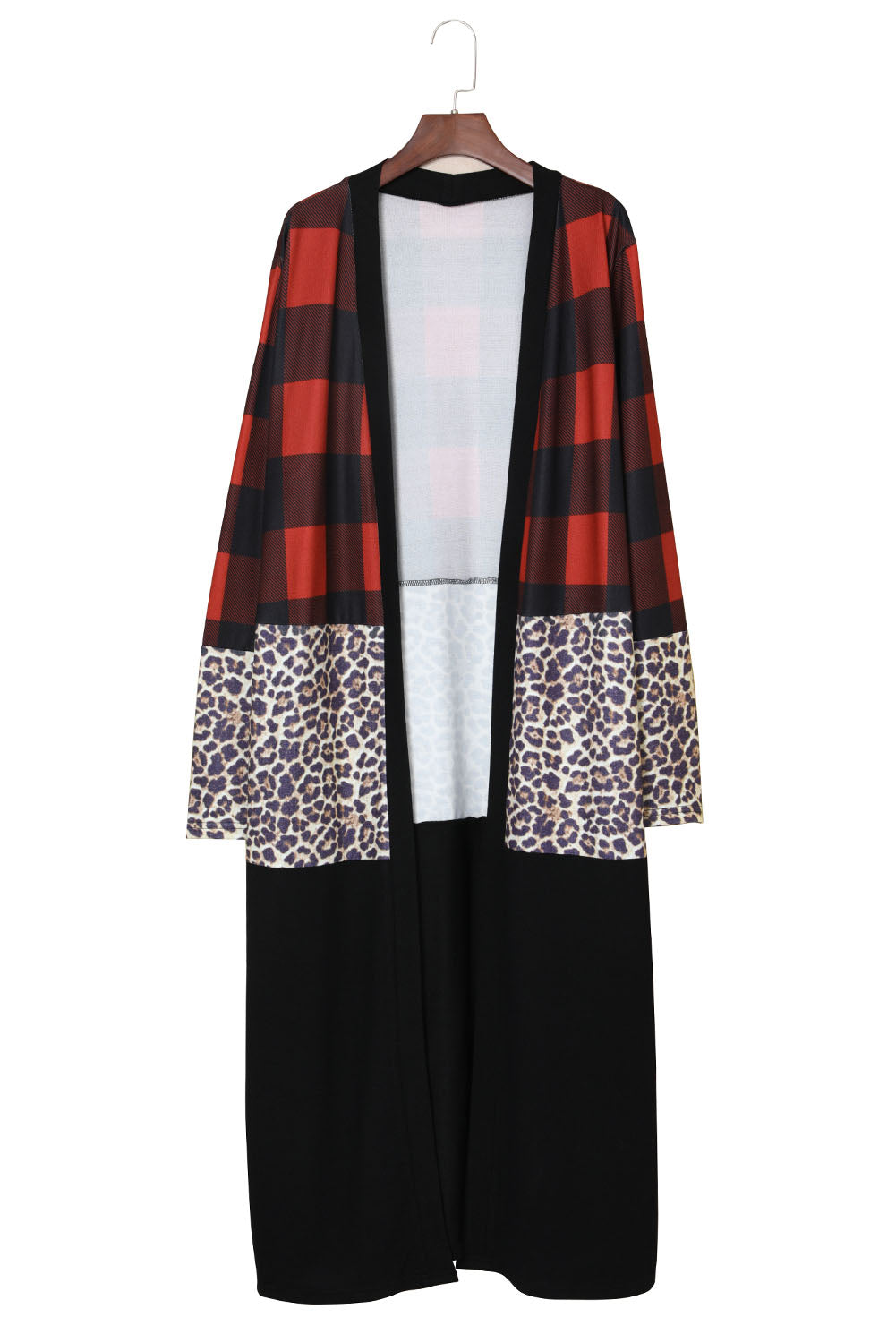 Red Buffalo Plaid Leopard Colorblock Plus Size Duster Cardigan