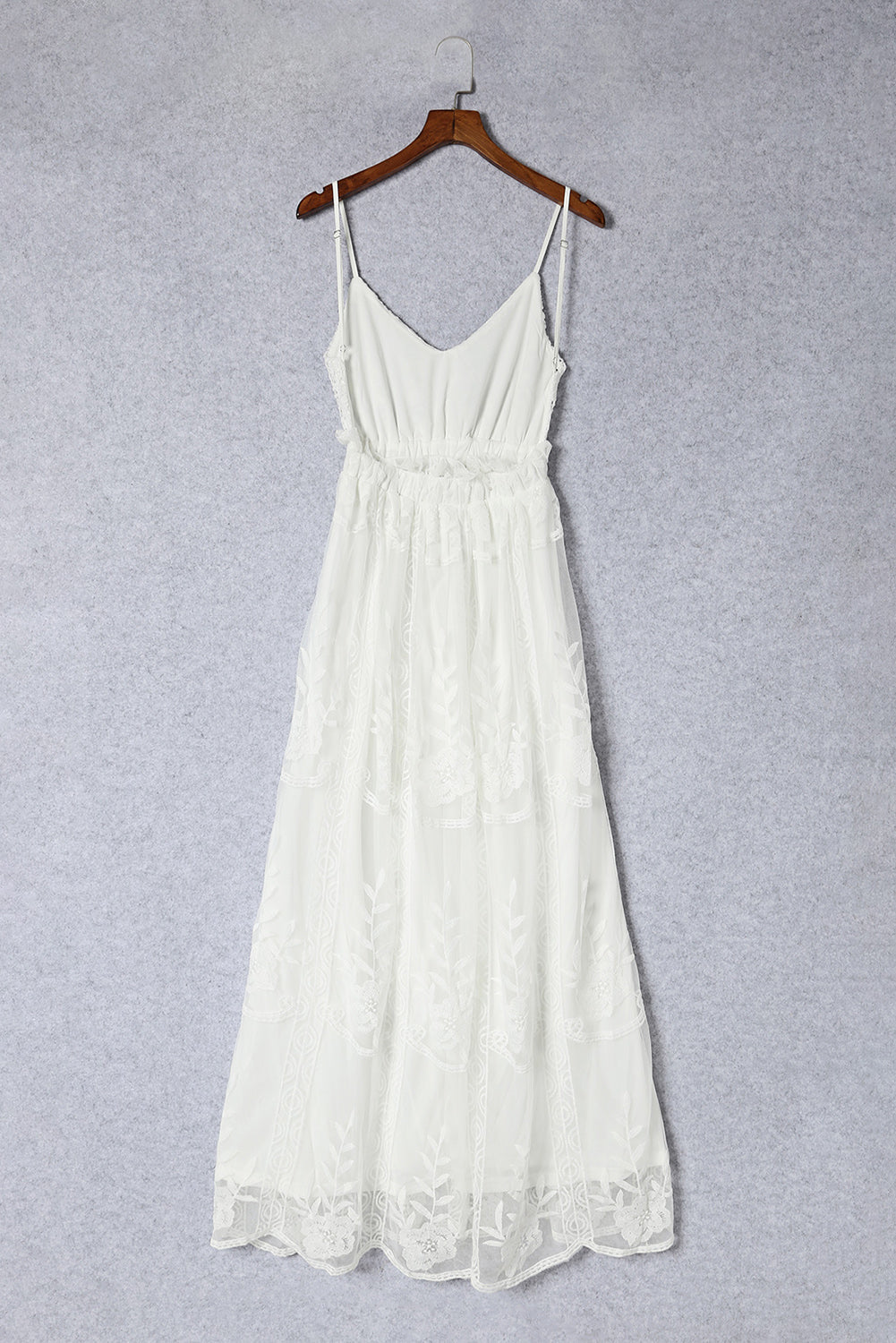 White Contrast Lace Backless Spaghetti Strap Maxi Dress