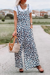 White Wide Leg Leopard Print Jumpsuit Overalls