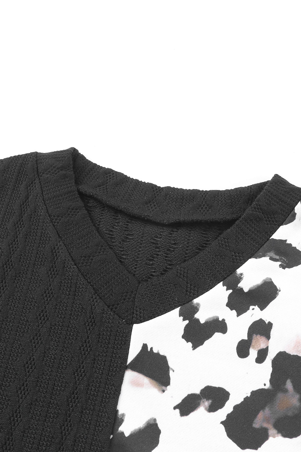 Khaki Asymmetric Leopard Patchwork Wide Sleeve V Neck Sweater