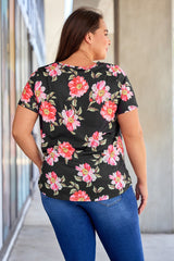 Black Plus Size Floral Print Twist Knot Top