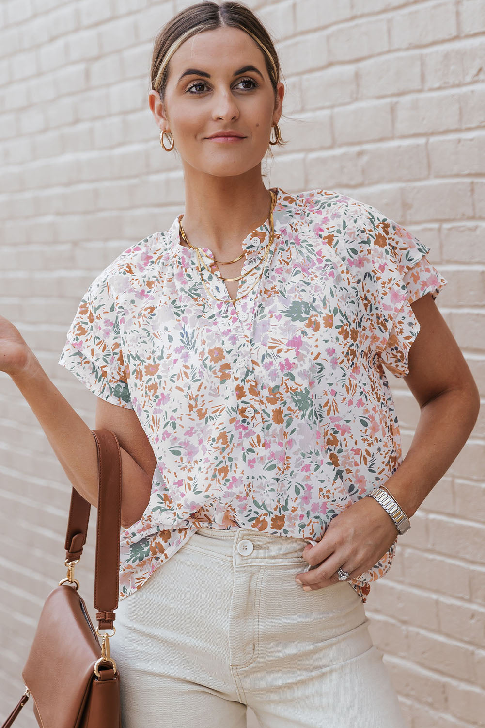 White Boho Floral Print Spaghetti Straps Tank Top