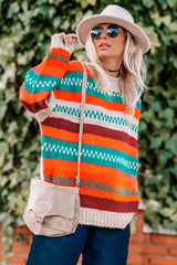 Multicolor Color Block Striped Loose Sleeve Sweater