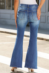 Blue Exposed Seam Split Flare Jeans