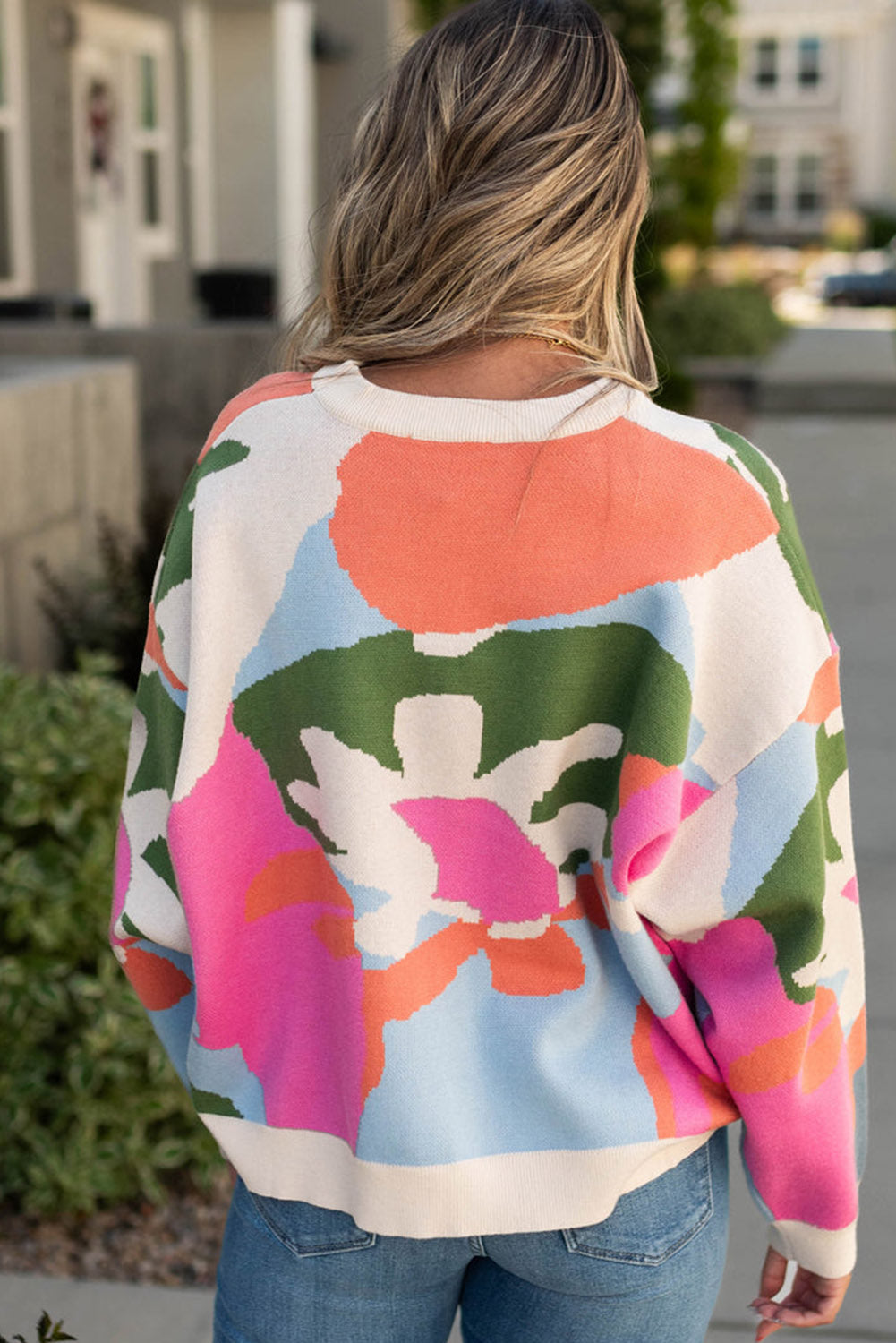 Multicolour Plus Size Floral Drop Shoulder Sweater