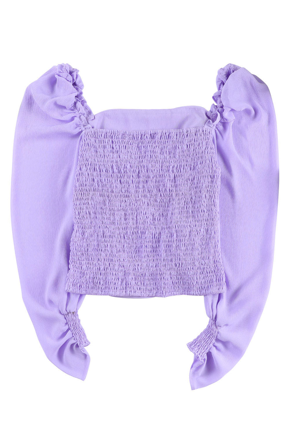 Purple Crinkle Square Neck Puff Sleeve Top