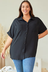 Black Plus Size Crinkle Textured Short Sleeve Shirt