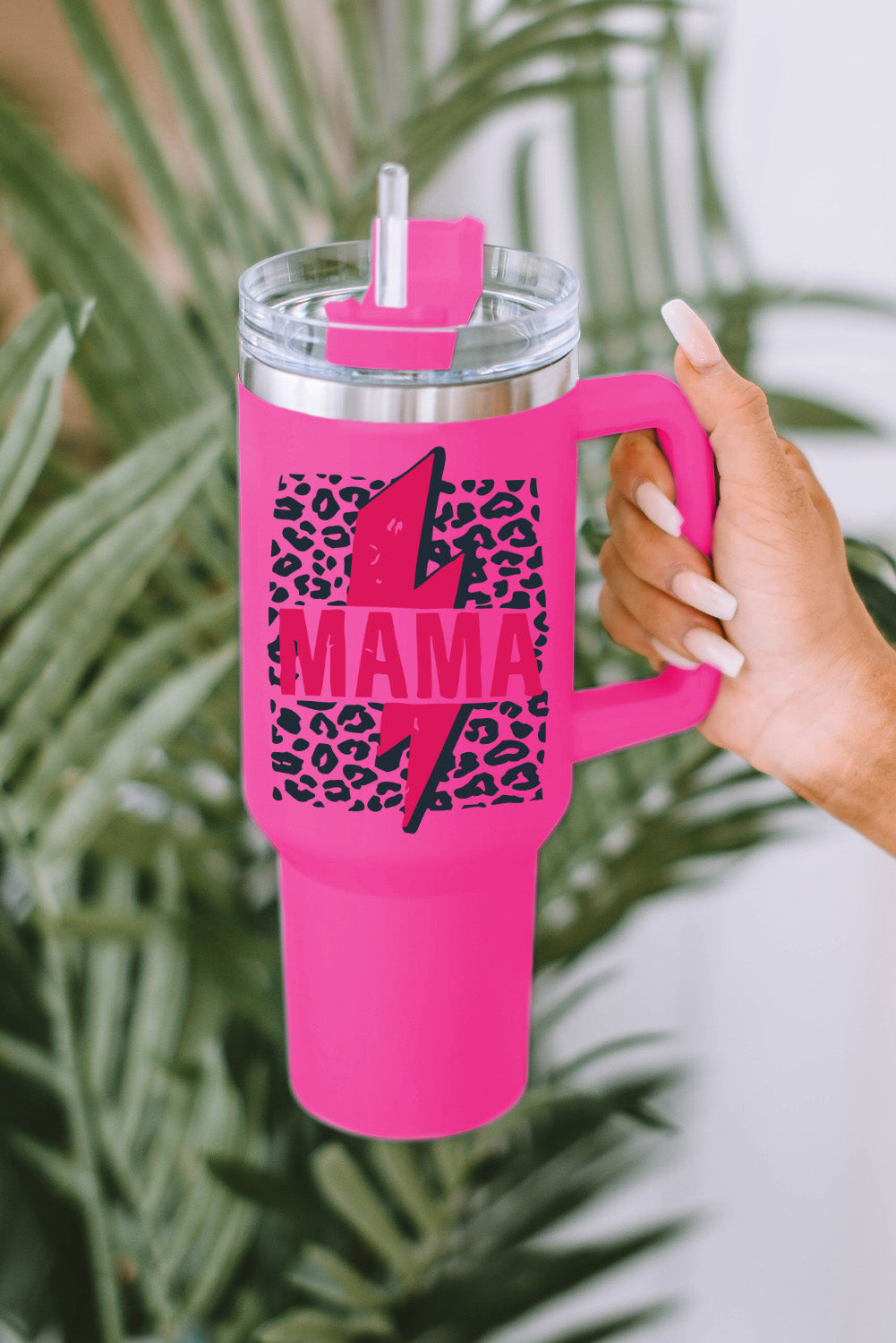 Rose Mama Leopard Print Stainless Steel Insulate Cup with Handle 40oz