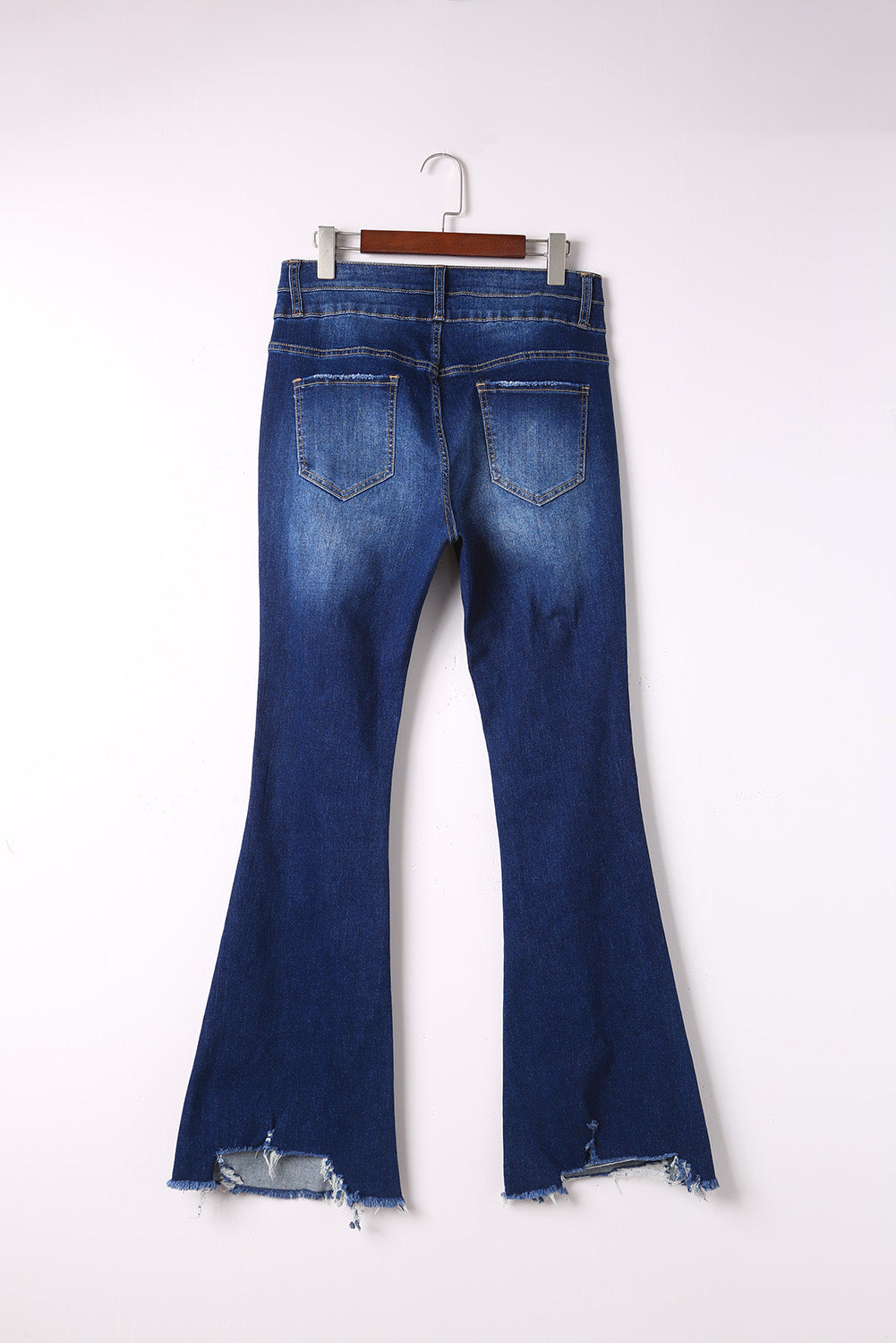 Blue Distressed High Waist Flared Jeans