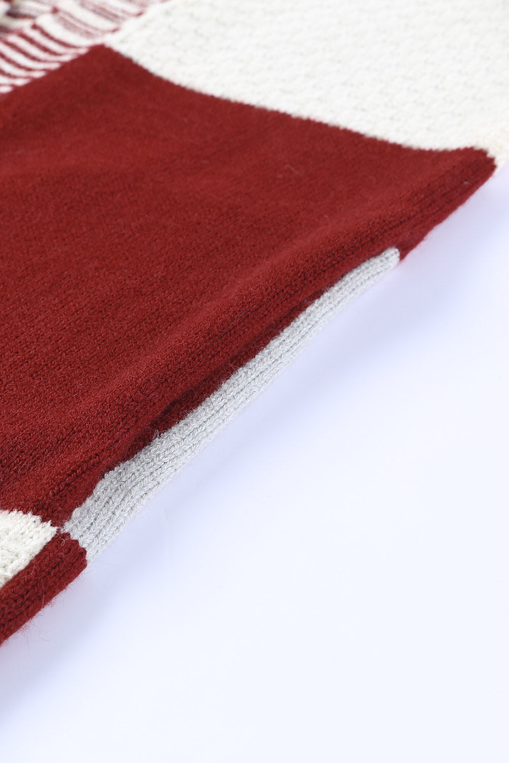 Red Chunky Block Pattern Knit Open Front Cardigan