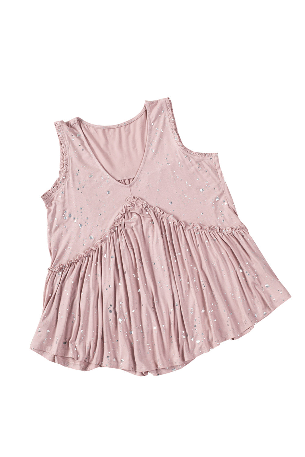 Pink Foil Splatter Drops Ruffled Flowy Tank