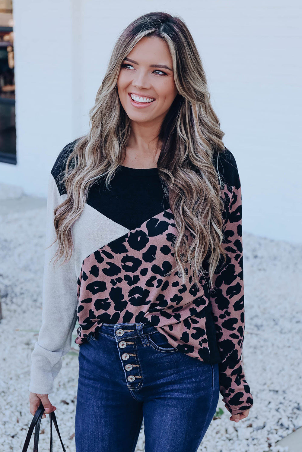 Black Leopard Colorblock Long Sleeve Top