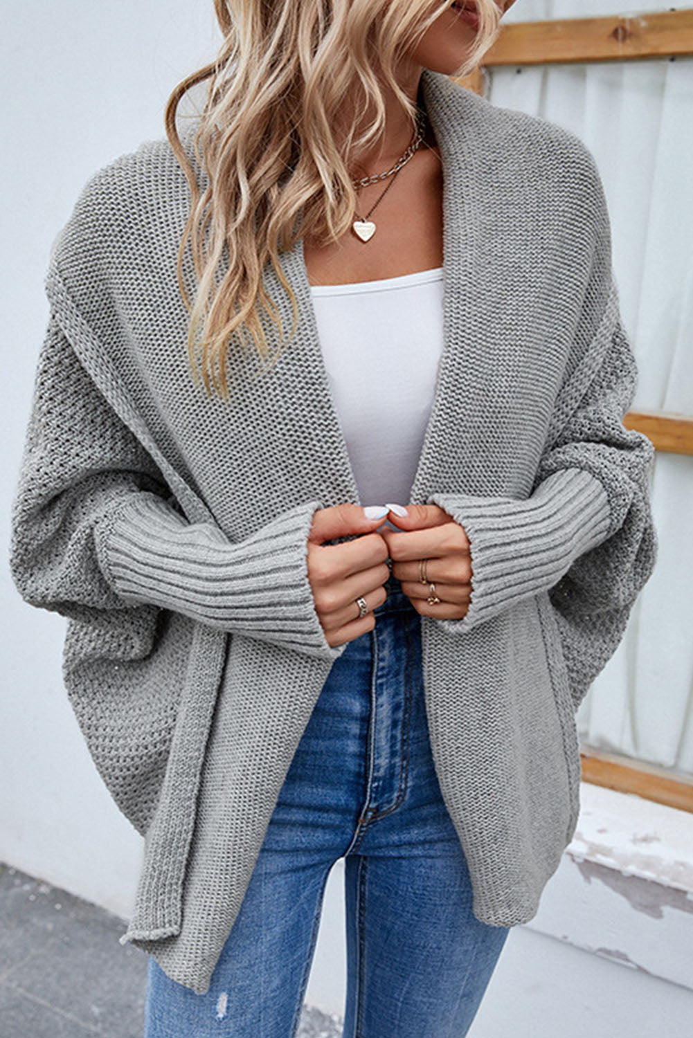 Gray Dolman Sleeve Open Front Cardigan