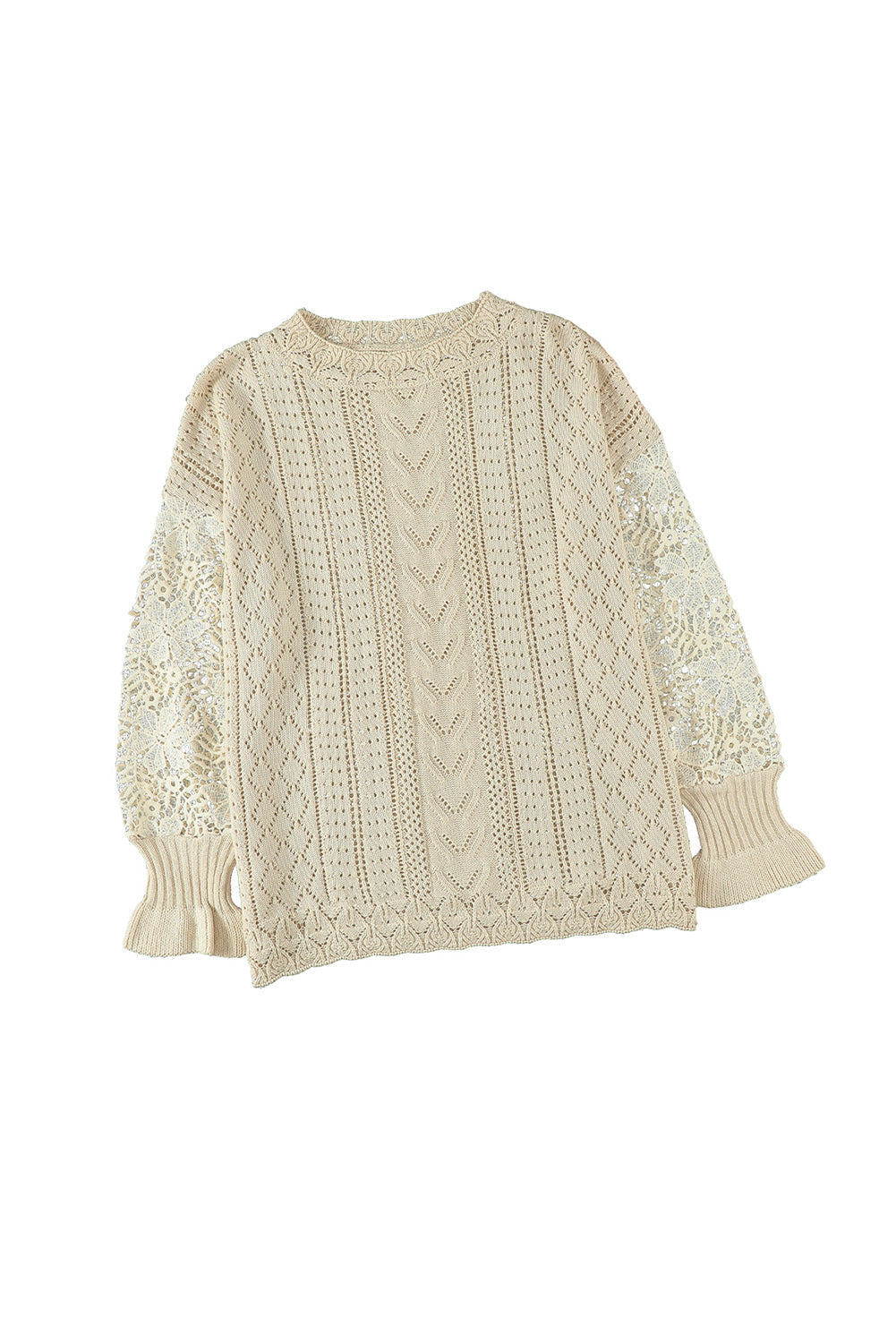 Blue Crochet Lace Pointelle Knit Sweater