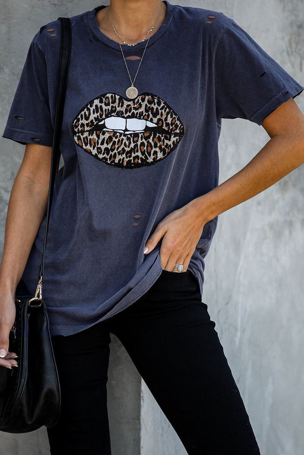 Leopard Lip Distressed Cotton Tee