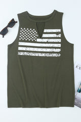 Green Cutout American Flag Print Tank Top