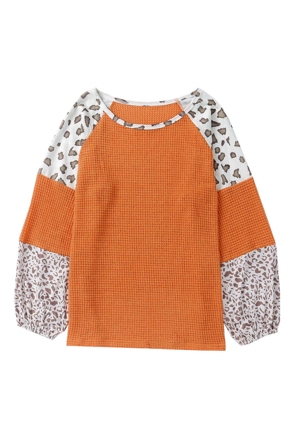 Orange Leopard Colorblock Waffle Knit Top