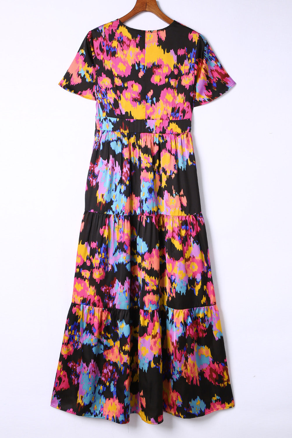 Black Smocked Tie-dye Print Midi Dress