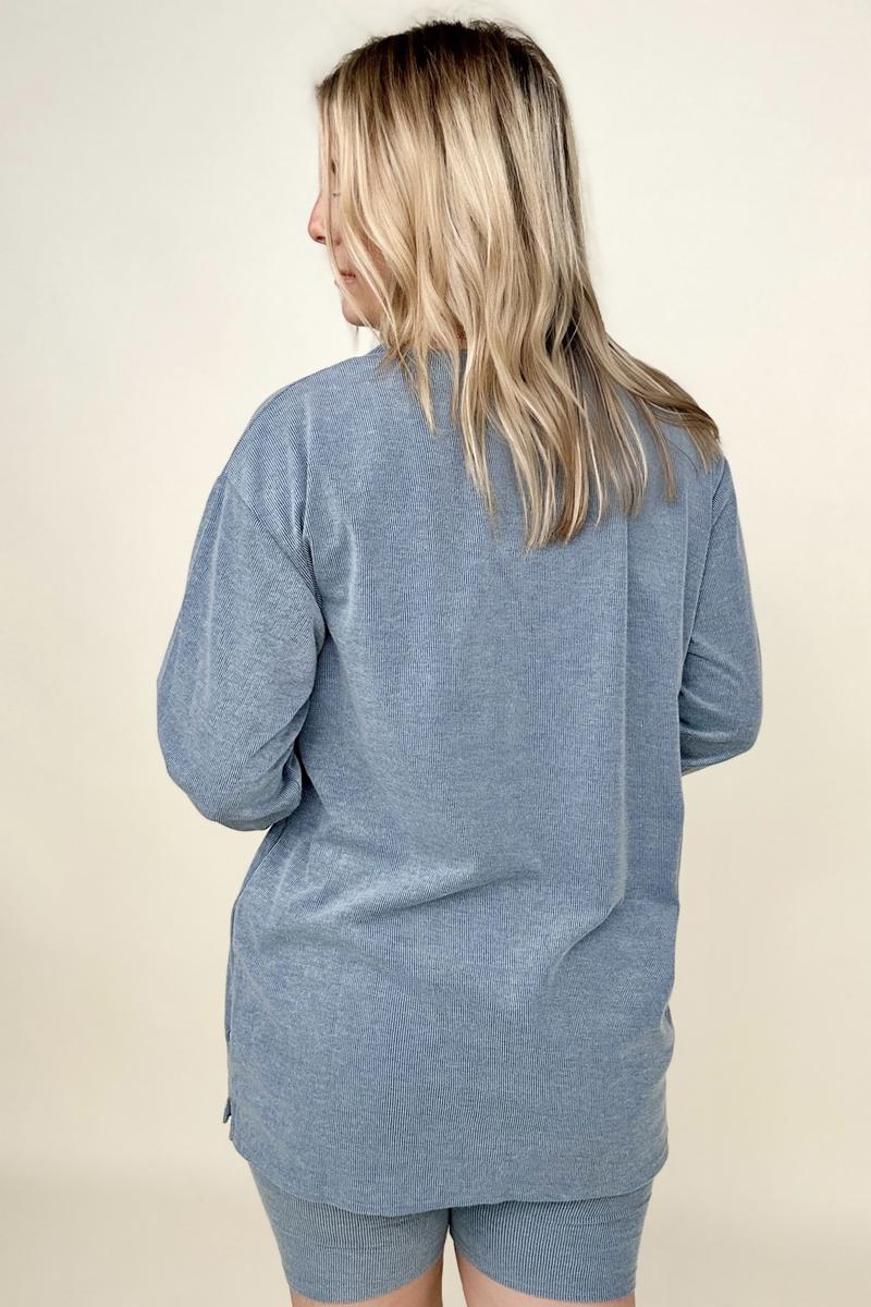 Solid V Neck Long Sleeve Loose Fit T-Shirt