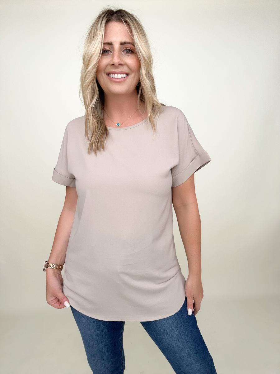 Rolled Sleeve Boat Neck Top