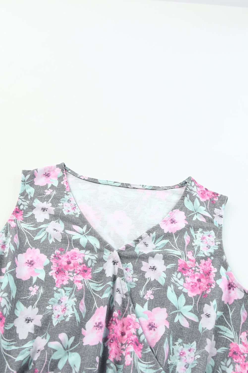 Gray Vintage Wash Floral Print Sleeveless Romper