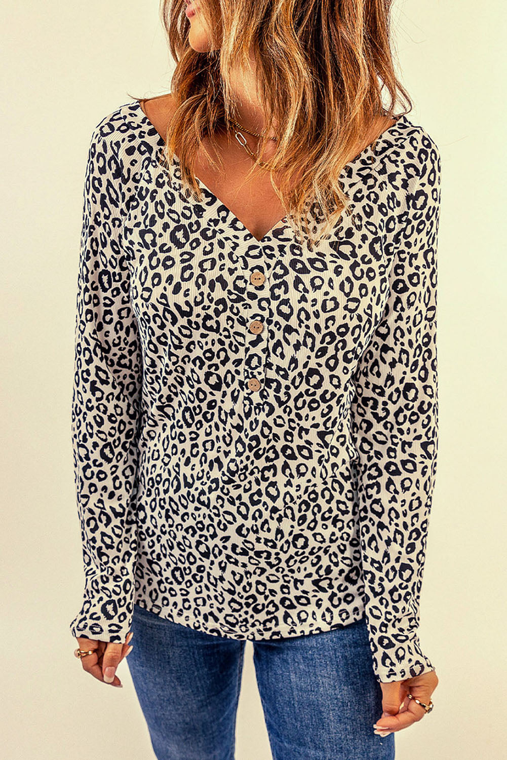 Leopard V Neck Long Sleeve Top