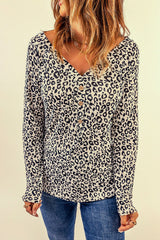 Leopard V Neck Long Sleeve Top