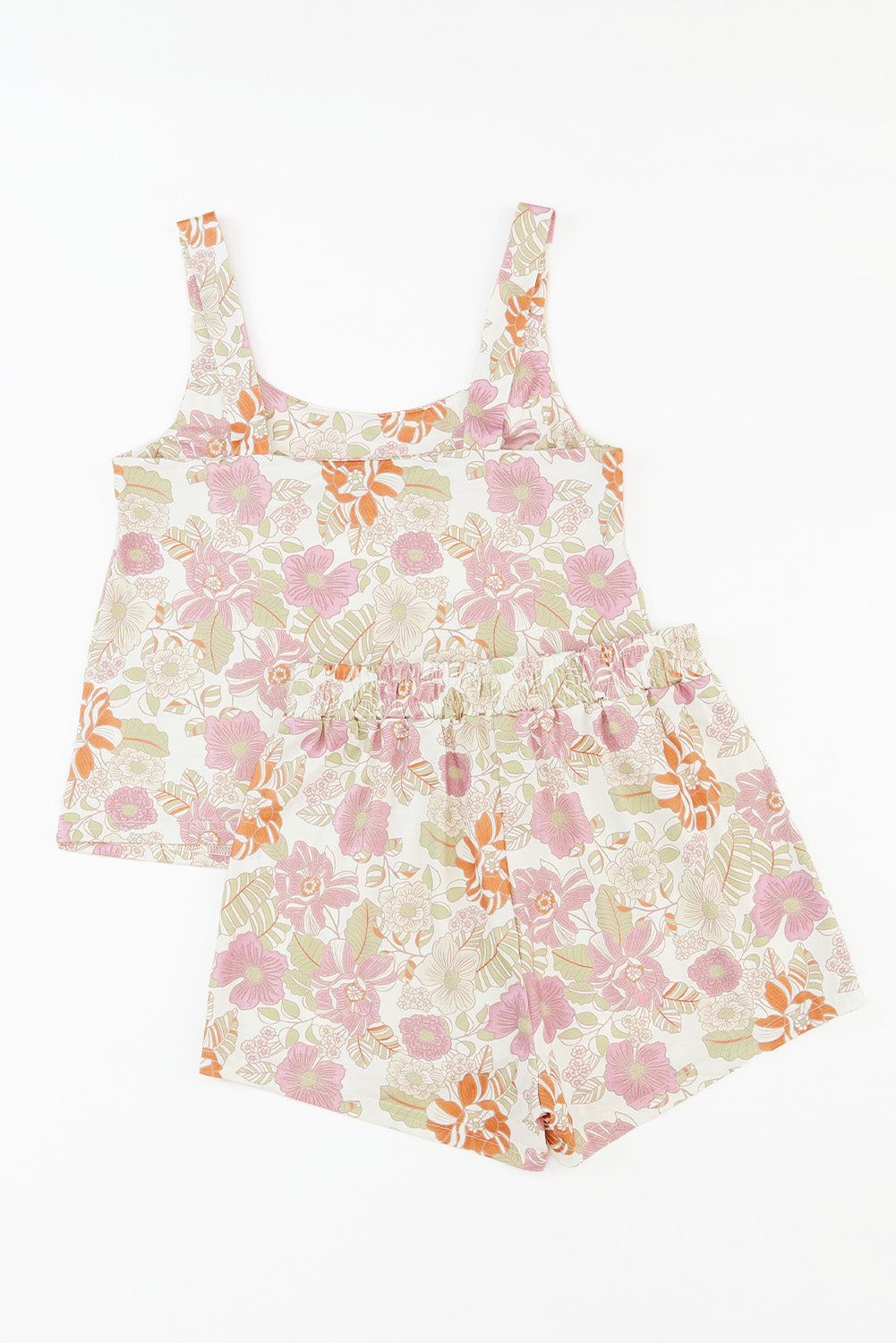 White 2pcs Floral Print Tank Top and Shorts Set