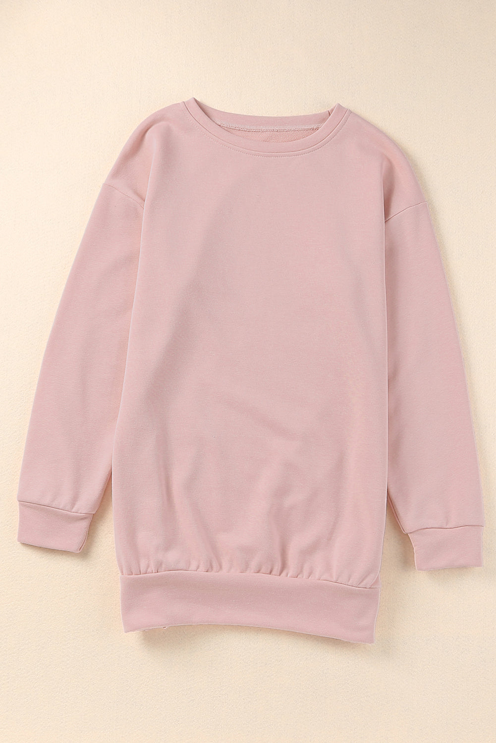 Pink Crew Neck Slit Buttons Sweatshirt